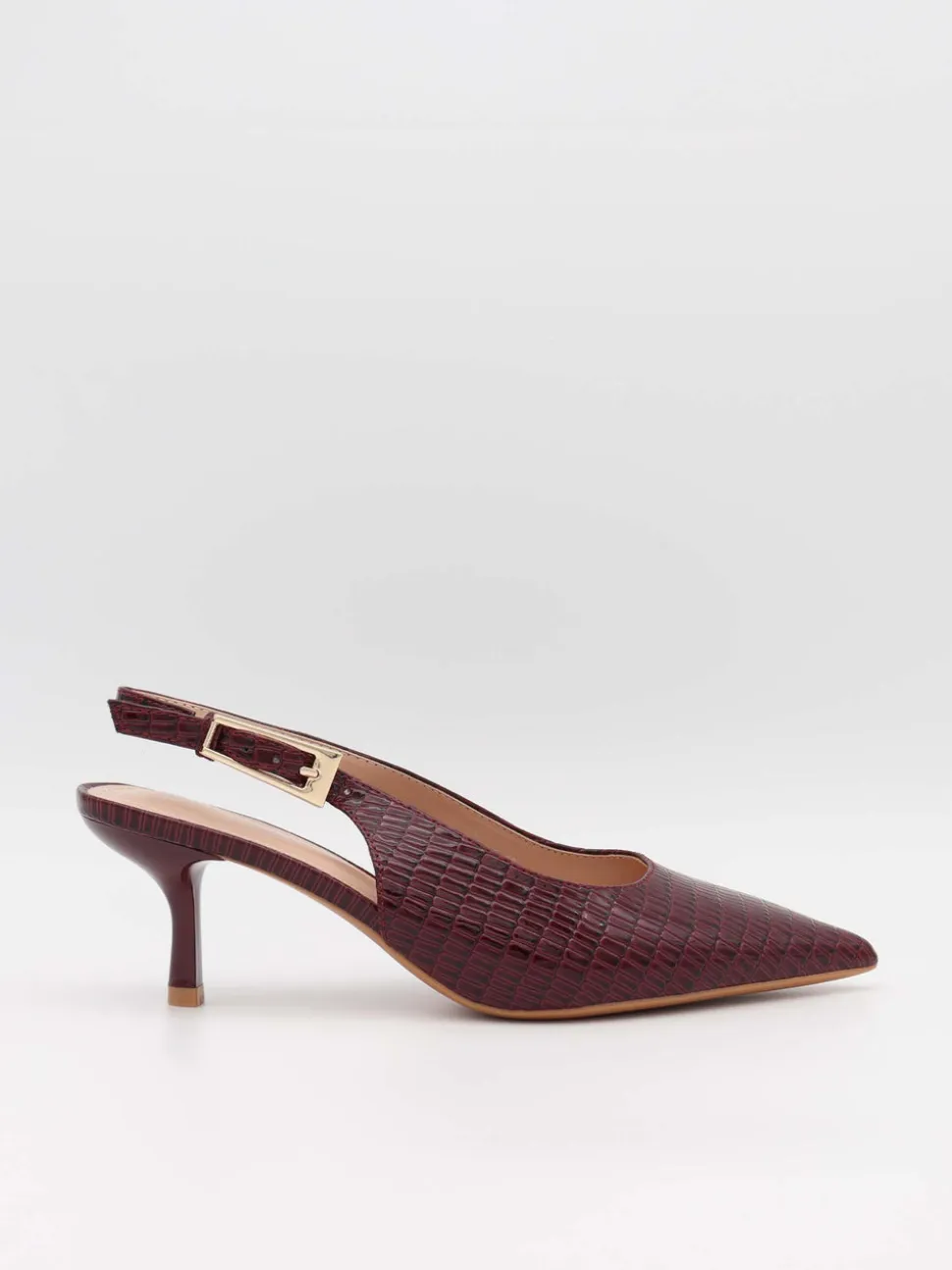 Karline slingback mules med krokodilleprint - Mørkerød