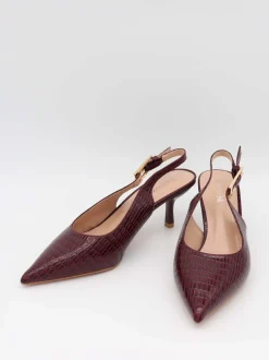 Karline slingback mules med krokodilleprint - Mørkerød
