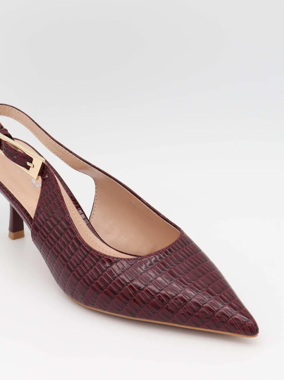 Karline slingback mules med krokodilleprint - Mørkerød