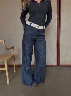 Karly jeans med hvid kant - Blå