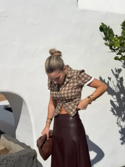 Kassandra figursyet skjorte med tern - Brun/hvid