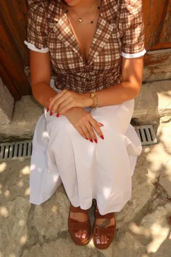 Kassandra figursyet skjorte med tern - Brun/hvid