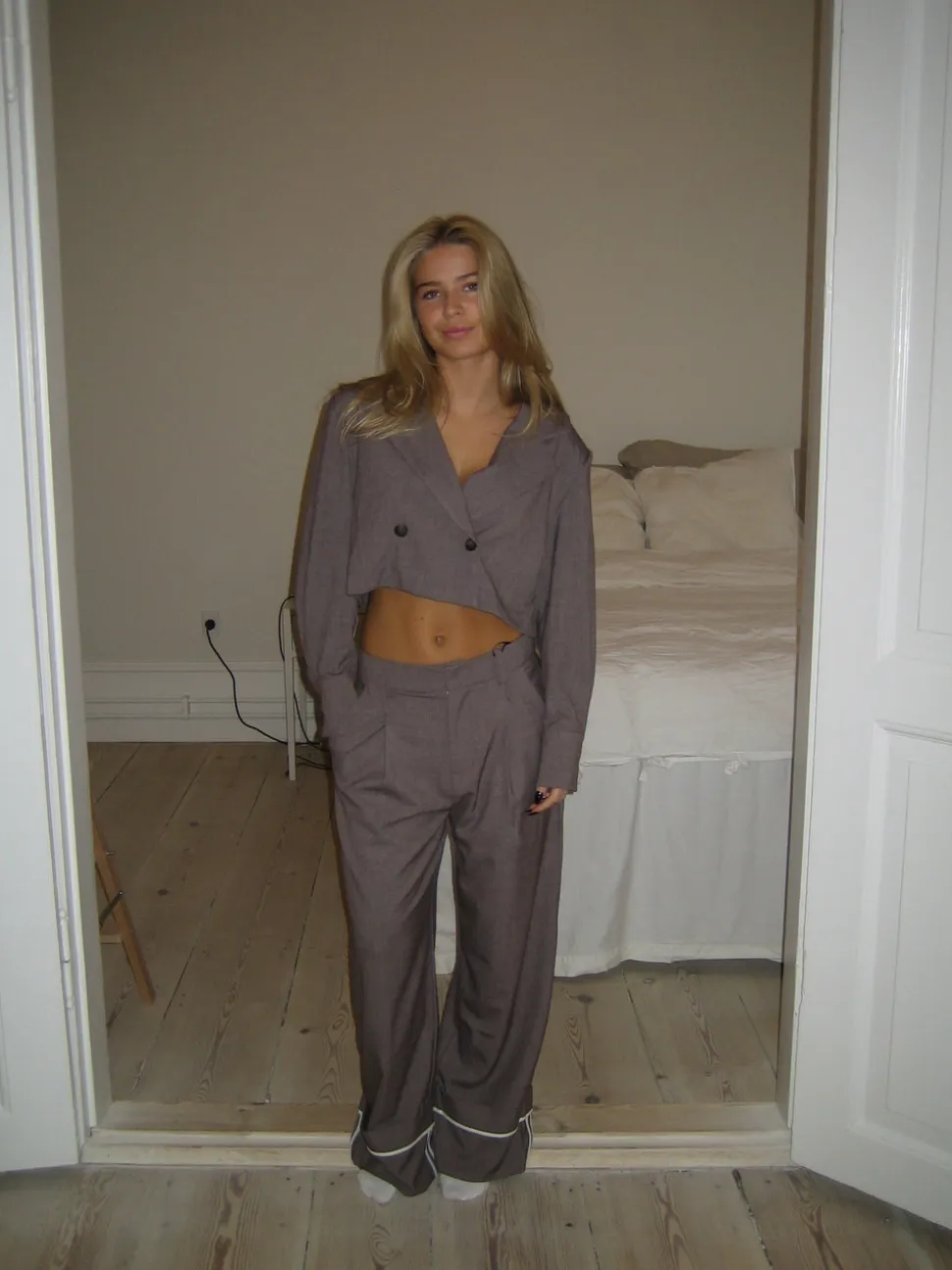 Katrine cropped blazer - Brun melange