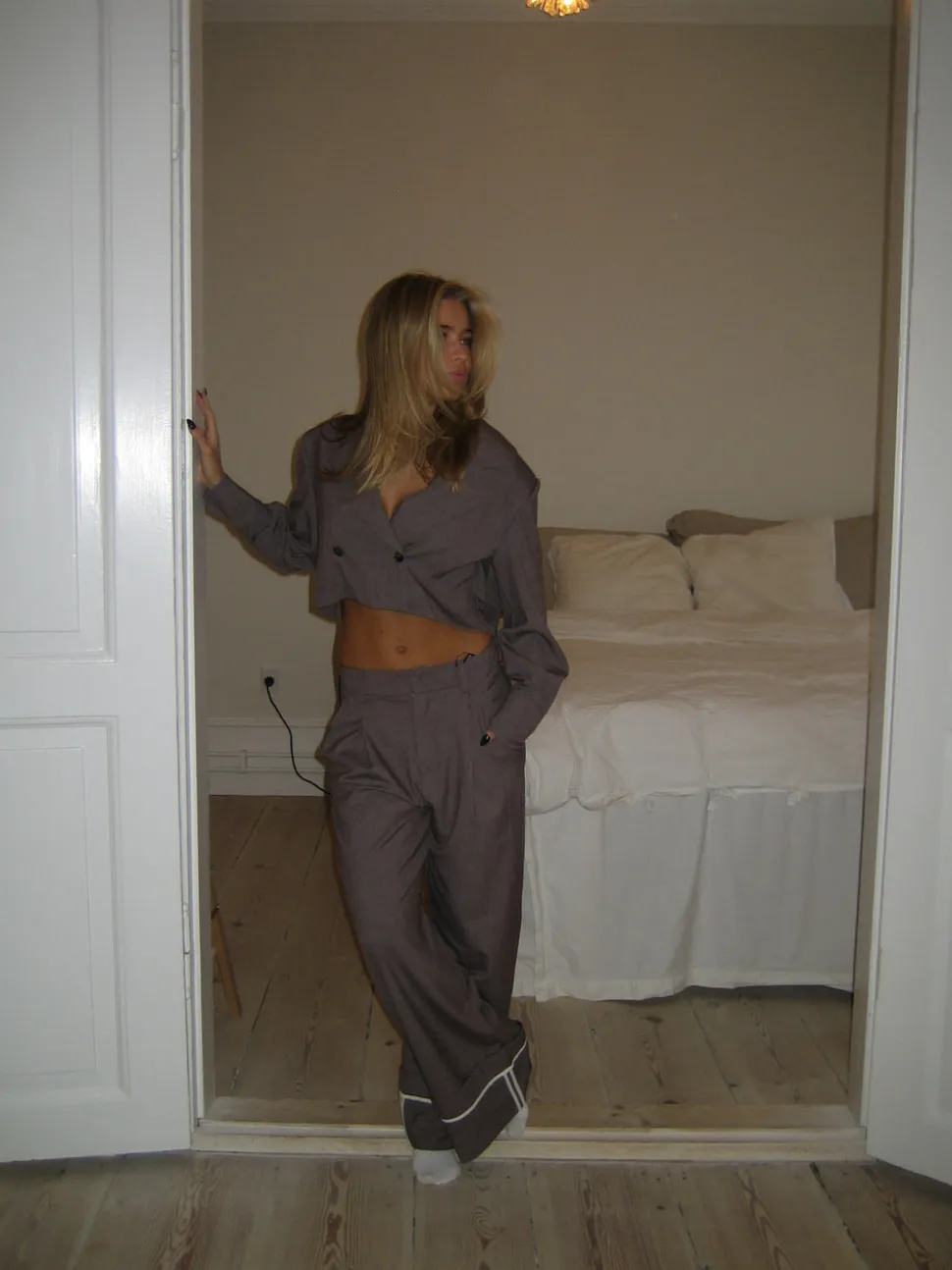Katrine cropped blazer - Brun melange