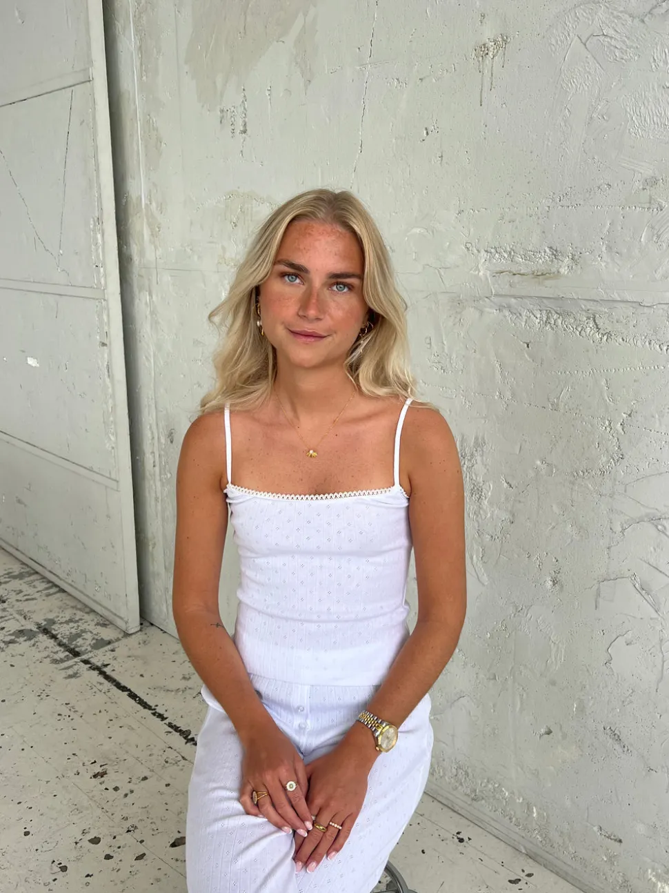 Kaya pointelle top - Hvid