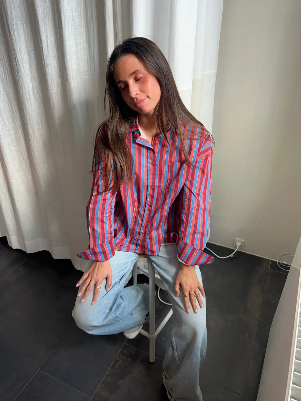 Kendall skjorte med striber - Lyserød/blå