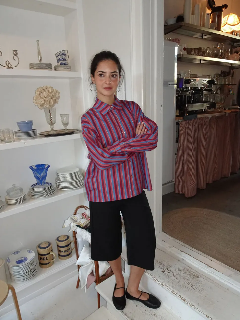 Kendall skjorte med striber - Lyserød/blå