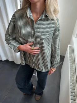 Kendall skjorte med striber - Kaki/hvid