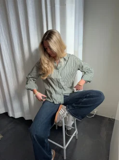 Kendall skjorte med striber - Kaki/hvid