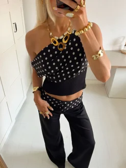 Kimmie top med polkaprikker - Sort/hvid