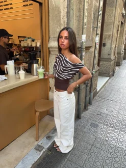 Kimmie top med zebra print - Brun/hvid