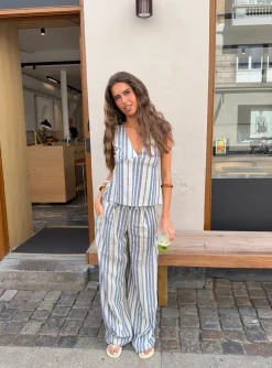 Kristiana bukser med striber - Blå/beige