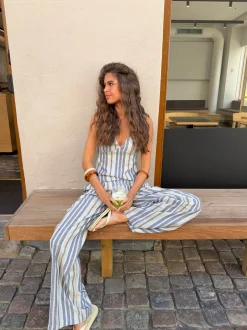 Kristiana bukser med striber - Blå/beige