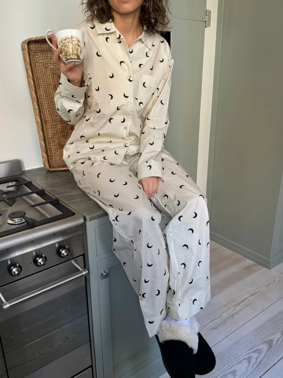 Kyla pyjamasbukser med halvmåner - Beige