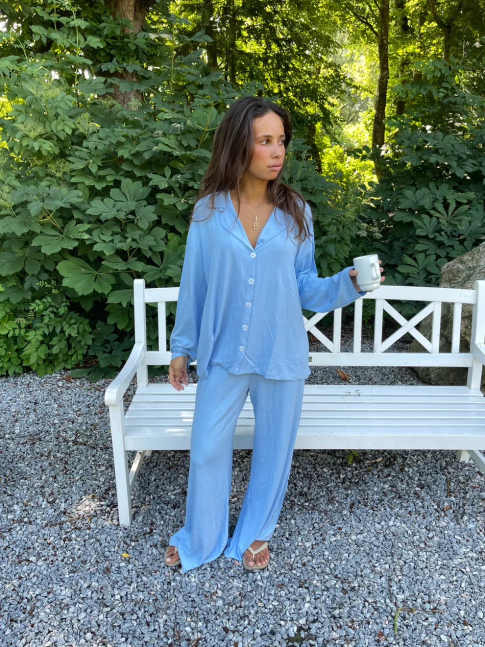 Laura pyjamasskjorte - Lyseblå