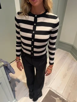 Layla stribet cardigan - Sort/beige