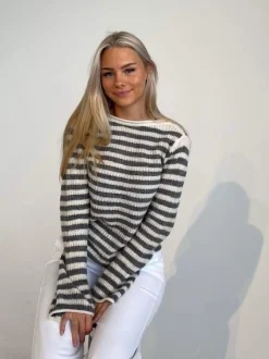 Leona striktrøje - Grå/beige