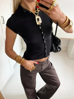 Leonie top med knapper - Sort