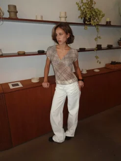 Leonorita top med ternet mønster - Beige/brun
