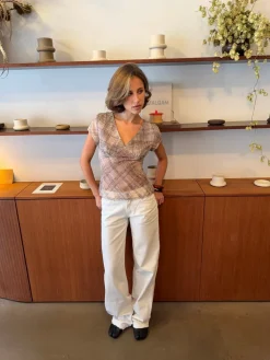 Leonorita top med ternet mønster - Beige/brun