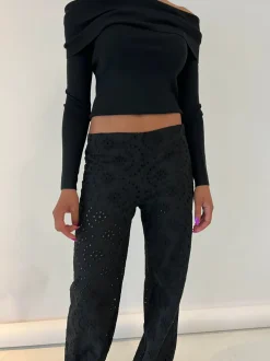 Lilia bukser i broderie anglaise - Sort
