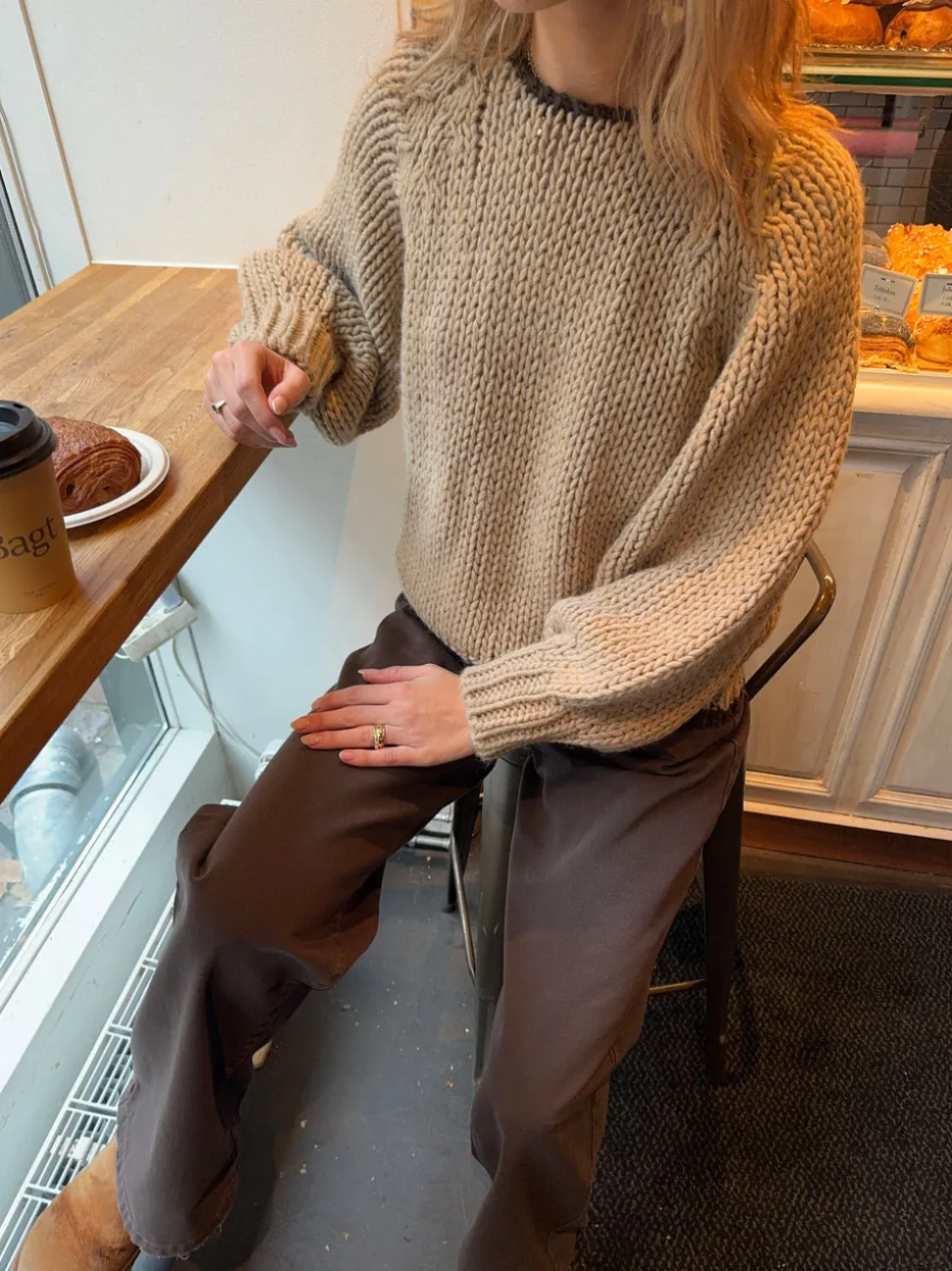 Lilou striktrøje - Beige/brun