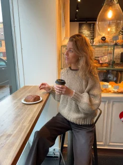 Lilou striktrøje - Beige/brun