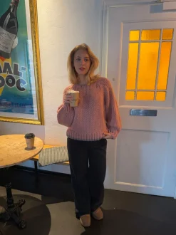 Lilou striktrøje - Lyserød/grå