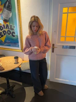Lilou striktrøje - Lyserød/grå
