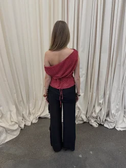 Lily top med striber - rød/bordeaux
