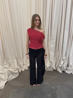 Lily top med striber - rød/bordeaux