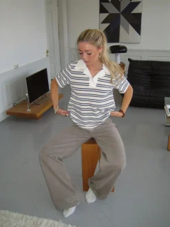Line polo med striber - Hvid/beige/navy