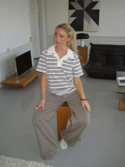 Line polo med striber - Hvid/beige/navy
