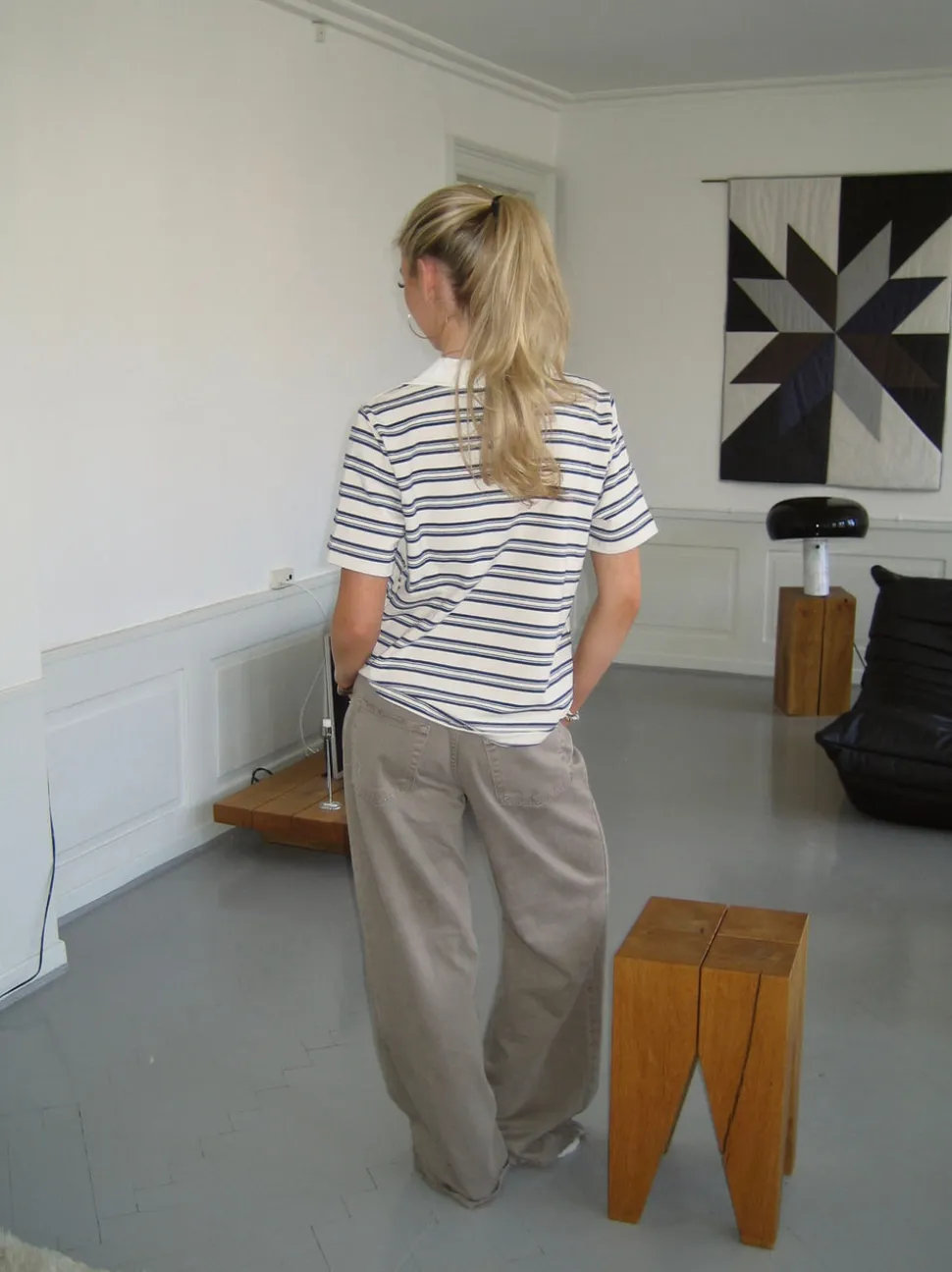 Line polo med striber - Hvid/beige/navy