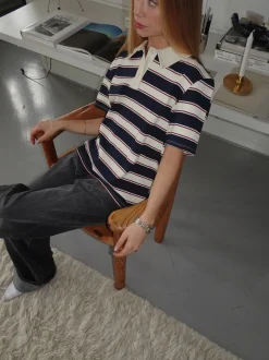 Linna polo med striber - Navy/beige/rød