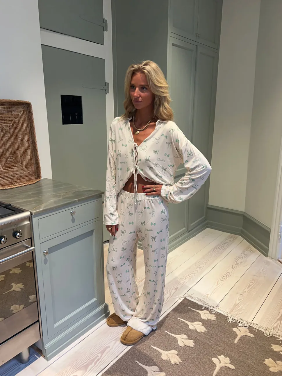 Linnea pyjamasbukser med sløjfer - Off white