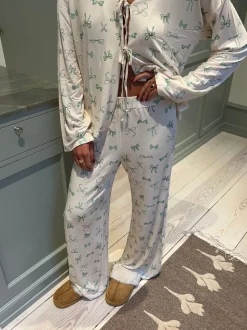 Linnea pyjamasbukser med sløjfer - Off white
