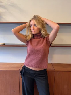 Linua vest med turtleneck - Rust/lyserød
