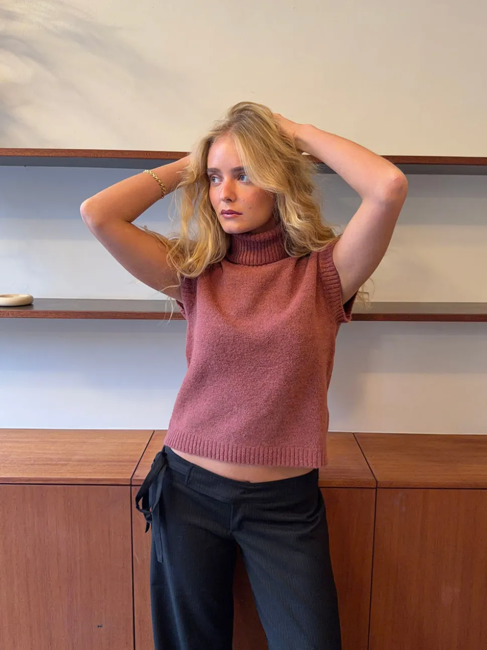 Linua vest med turtleneck - Rust/lyserød