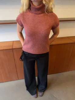 Linua vest med turtleneck - Rust/lyserød