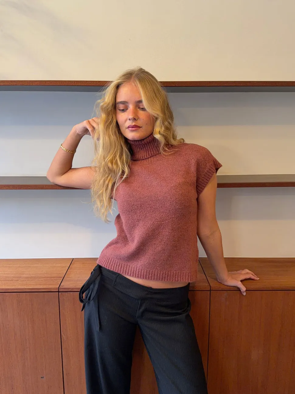 Linua vest med turtleneck - Rust/lyserød