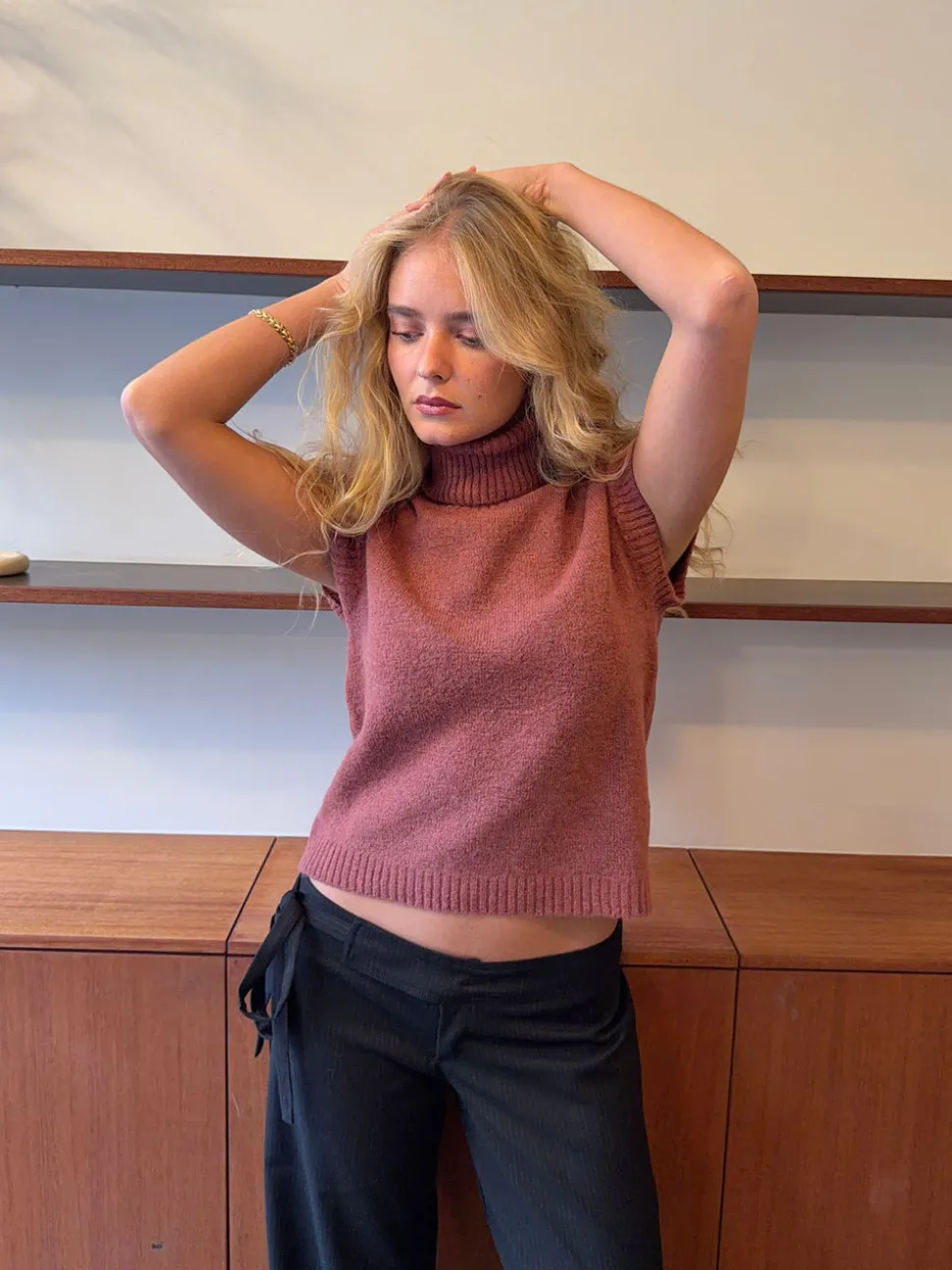 Linua vest med turtleneck - Rust/lyserød