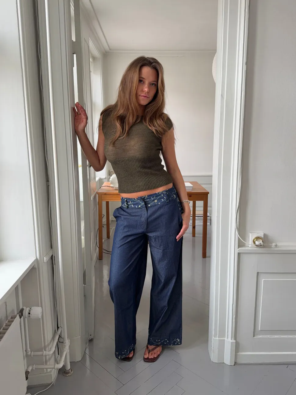 Lolita bukser med broderede blomster - Blå