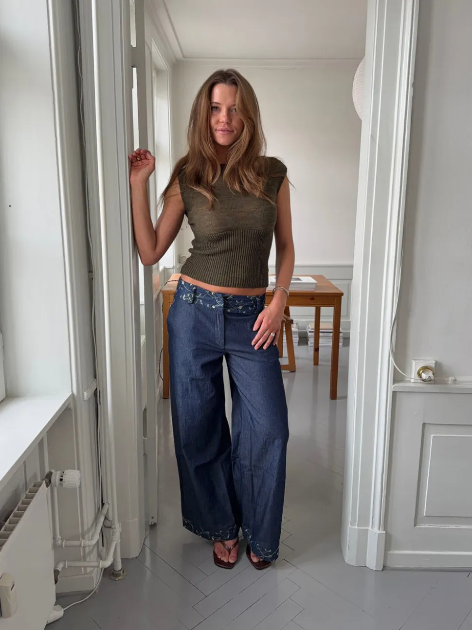Lolita bukser med broderede blomster - Blå