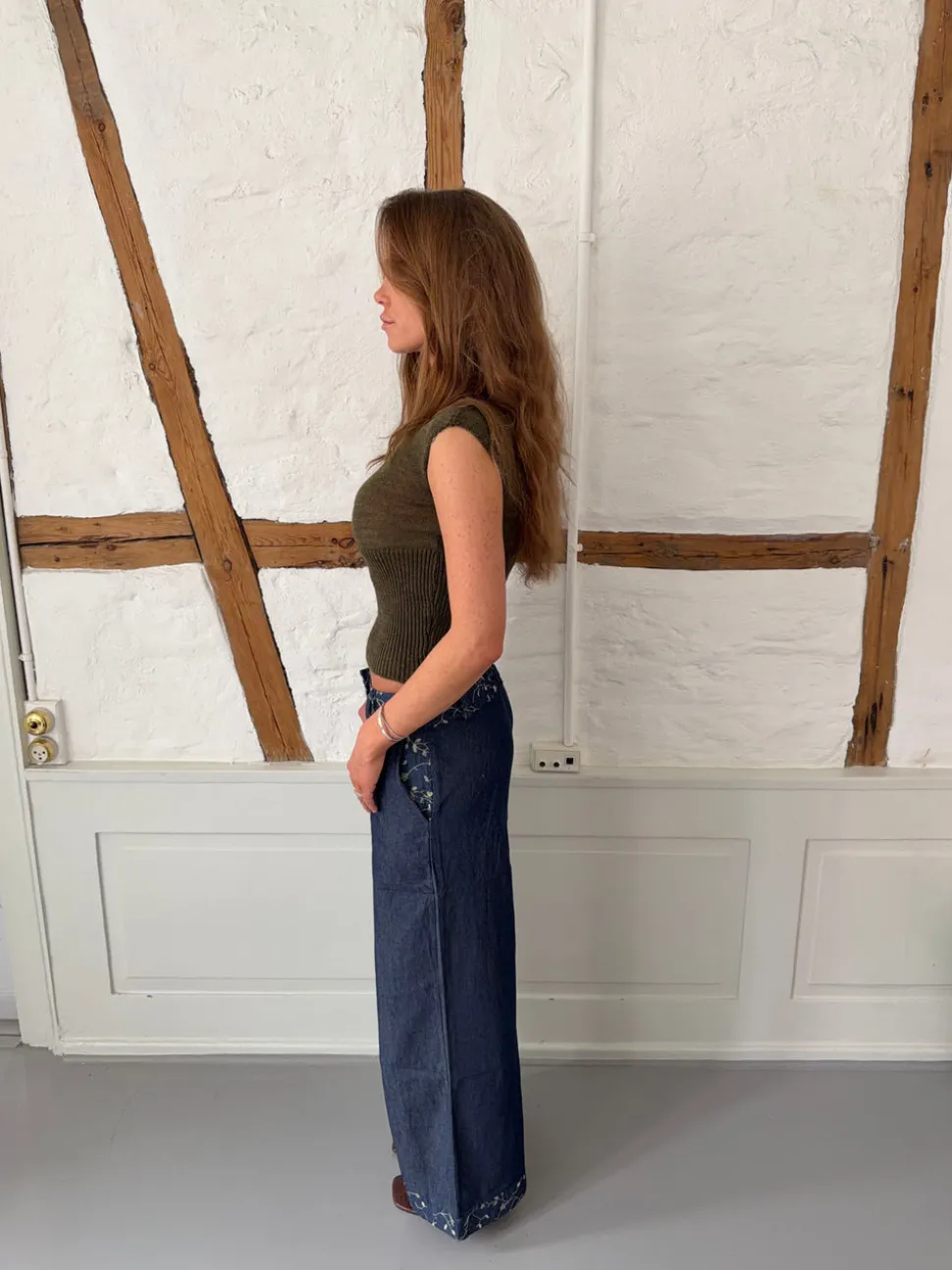 Lolita bukser med broderede blomster - Blå