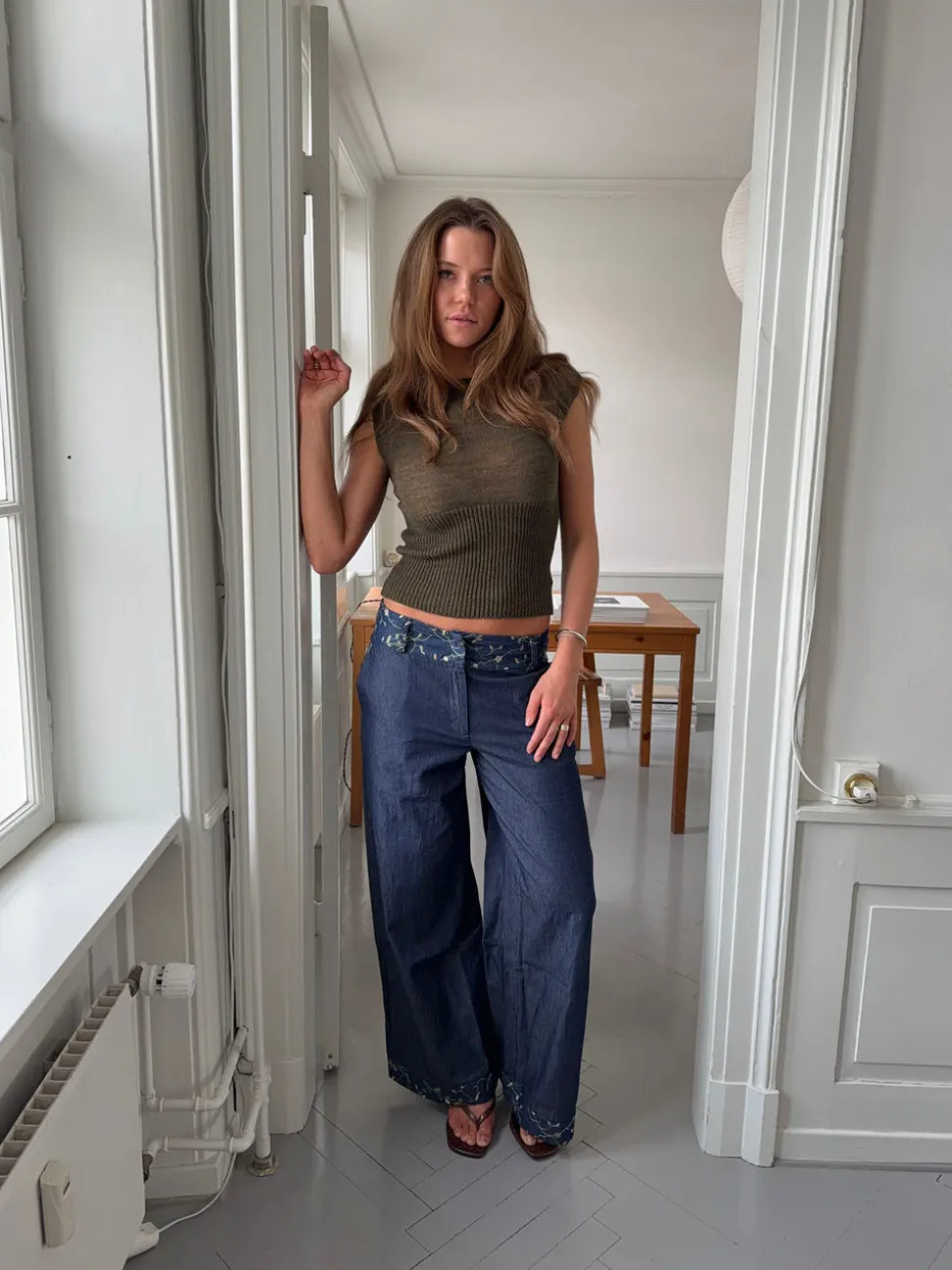 Lolita bukser med broderede blomster - Blå