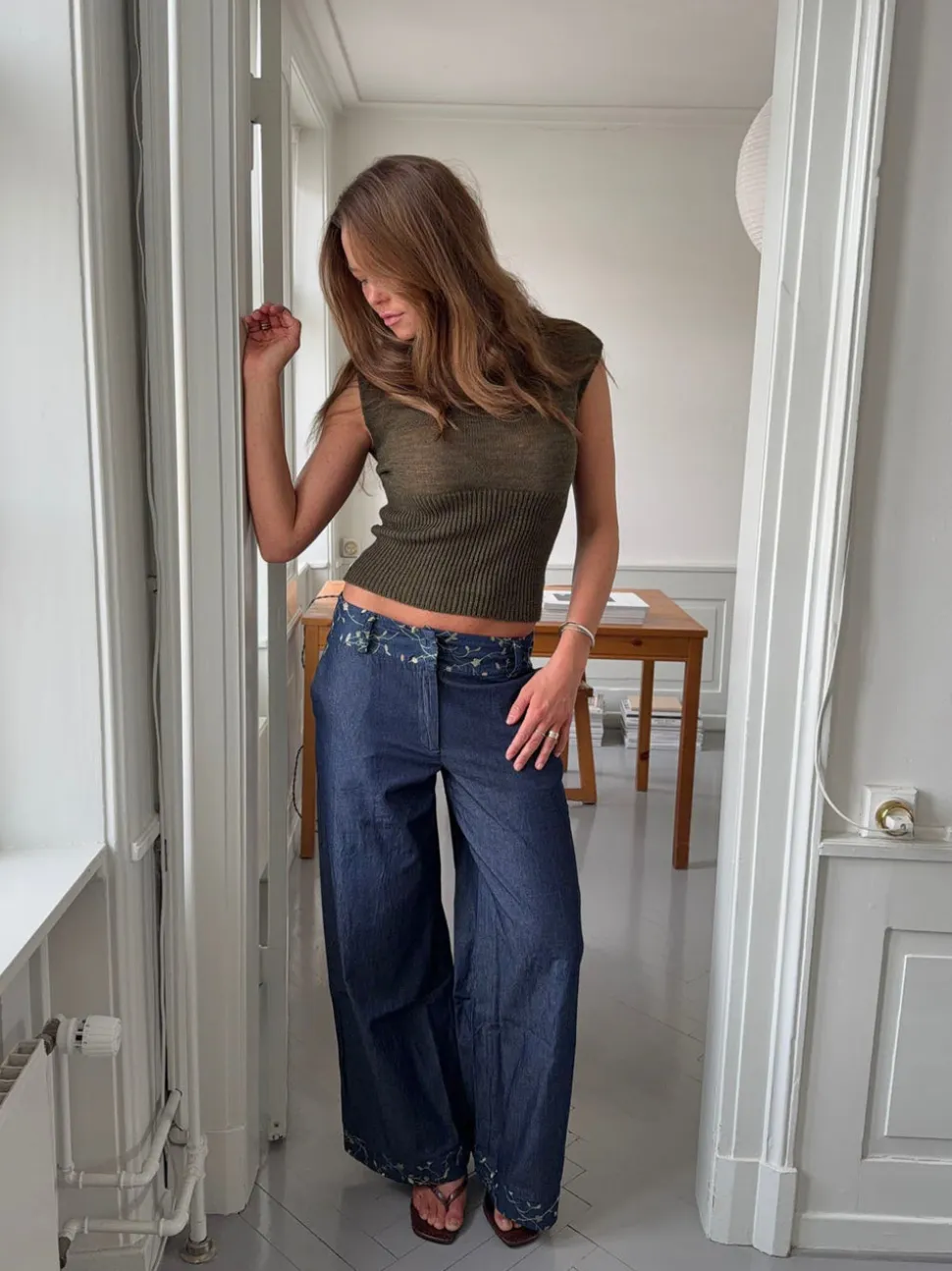 Lolita bukser med broderede blomster - Blå