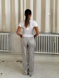 Lona lavtaljet satin bukser - Off-white/grøn