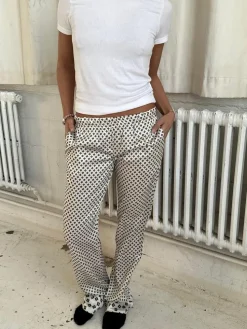 Lona lavtaljet satin bukser - Off-white/grøn