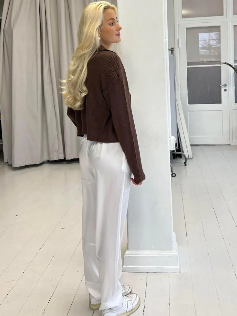 Lona lavtaljet satin bukser - Hvid